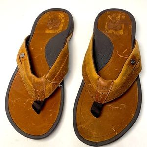 REEF PACIFIC LE Java Men 10 Sandals Flip Flops Leather Upper Brown Arch Support